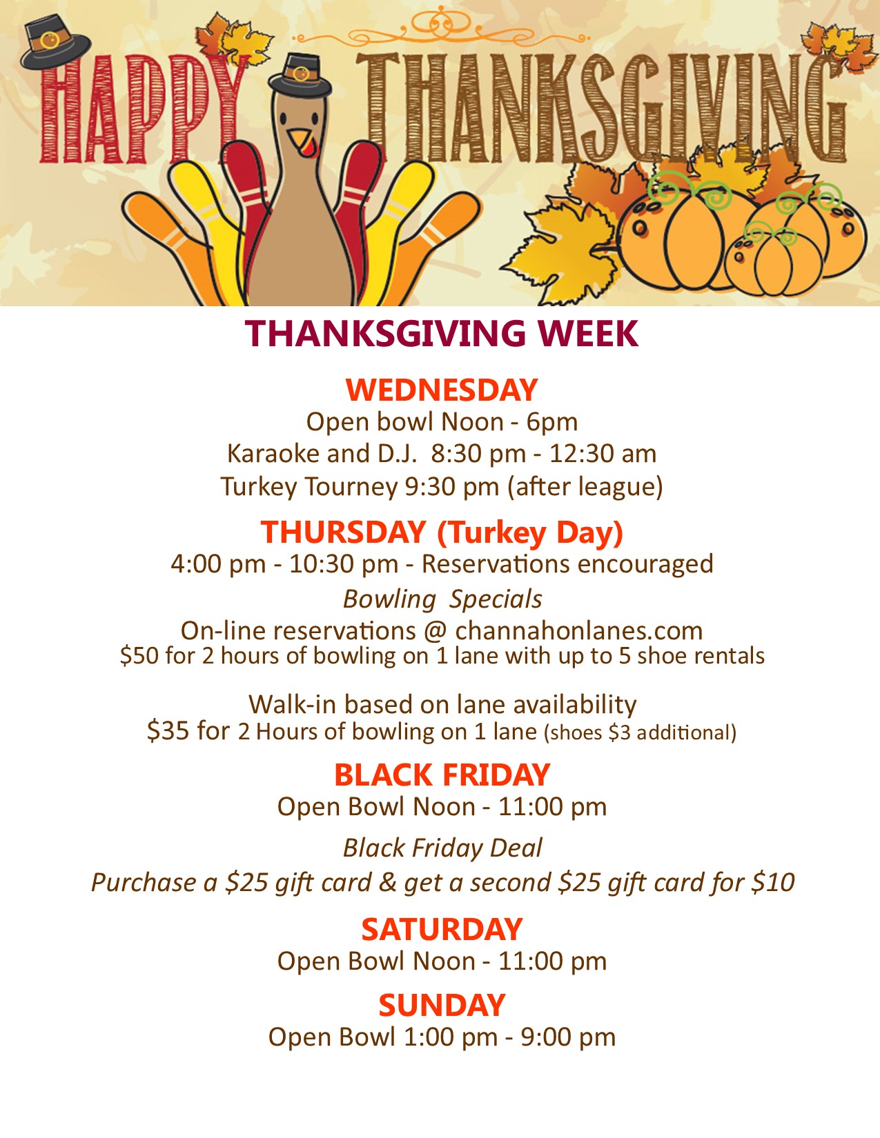 Thanksgiving Hours